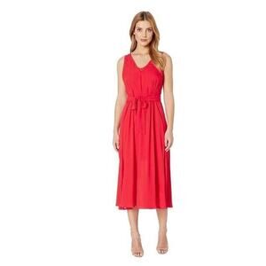 Bobeau Women's Riley V-Neck Pleated Maxi Dress In Aurora Red Medium MSRP $88